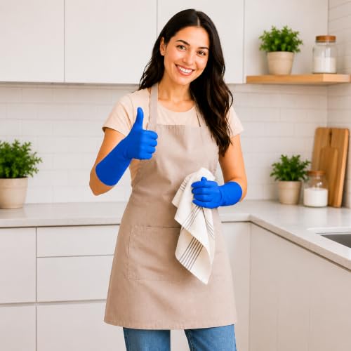 Image of Long Sleeve Rubber Gloves, Washable, Reusable, for Kitchen, Farming, and Garden, Wet and Dry Use, Pack of 3