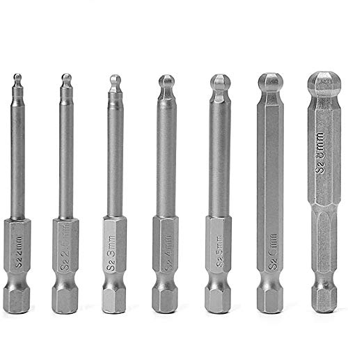 Hymnorq 7pc Metric Ball End Hex Key Screwdriver Bits Set - Quick Release 1/4 Inch Hex Shank for Easy Attachment - 65mm/2.56