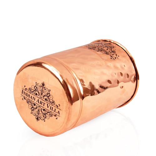 Image of INDIAN ART VILLA Pure Copper Plain Glass with Hammered Design, Drinking Serving Water, Yoga Ayurveda, Volume-300 ml, Pack of 2