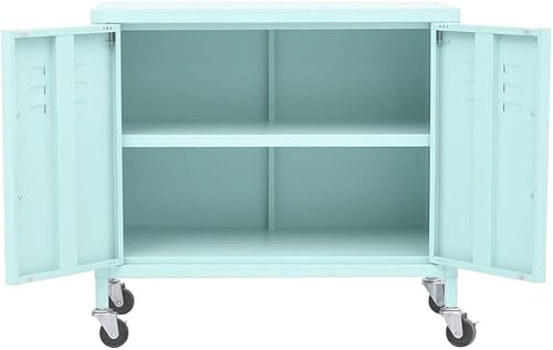 Miniatura 6 de Armario de almacenamiento de metal de acero con 4 ruedas y 1 estante ajustable, armario de almacenamiento de acero con 2 puertas para almacenamiento