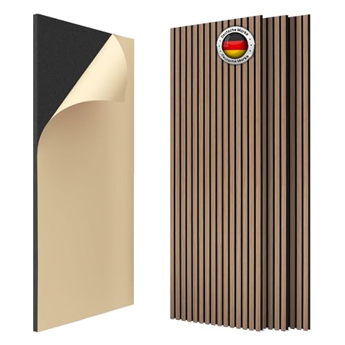 IZODEKOR Holzoptik Akustikpaneele Selbstklebend 120x60x2,1cm, Holzoptik Wandpaneele Wandverkleidung Innen und Schalldämmung, Wand Deko Wohnzimmer 4 Stück - 2,88m² Dunkelwalnuss