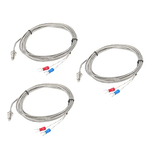 MECCANIXITY 3pcs K Type Thermocouple Temperature Sensor M8 Screw Temperature Probes 6.6ft 0 to 800°C(32 to 1472°F)