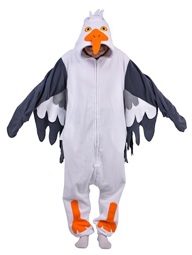 RANSUU Onesie Kostüm Möwe Relaxo Jumpsuit Erwachsene Pyjama Damen Herren Tier Vogel Seagull Schlafanzug Weihnachten Karneval Halloween HaiO-M
