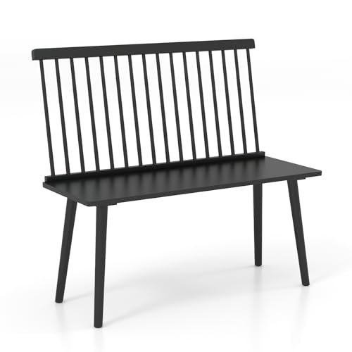 Giantex Dining Bench with Back, Black Windsor Bench with Spindle Back & Anti-Slip Foot Pads,...