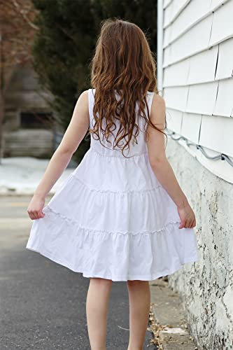 Tupomas Girls White Dress Solid Color Summer Sundress Size 6 7 Button Down Sleeveless Dress 6-7 Years #TOP3