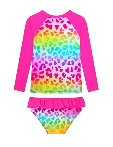 Toddler Bathing Suits for Girls Size 4t 5t Rainbow Leopard Long Sleeve Swimsuits Tankini Sets Beach Swimwear2