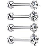 BodyJ4You 4PCS Clear CZ Tongue Rings Set Surgical Steel 14G Straight Piercing Barbells Body Jewelry