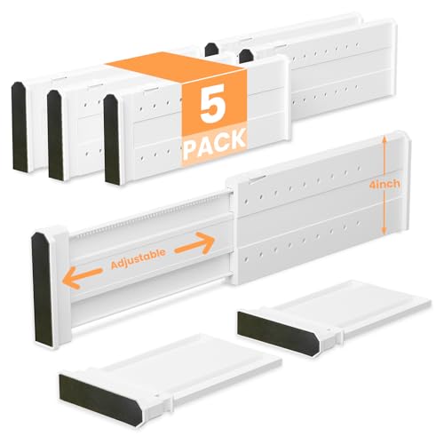 REBECAT 5 Pack Drawer Dividers for Clothes Adjustable Drawer Dividers 4