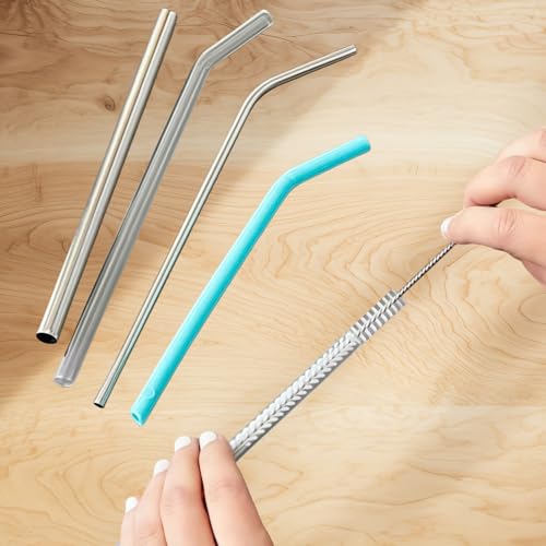 Image of Straw Cleaner Brush in 6 PCS Extra Long 12 Inch, for 20 /30 /40 oz Water Bottles, Insulated Bottles, Cup and Tubes, 0.6 Inch Wide Stainless Steel Nylon Straw Cleaner Brush, Reusable