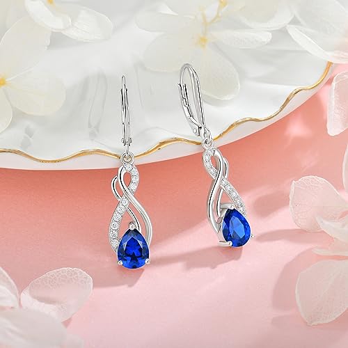 Infinity Love Birthstone Earrings for Women 925 Strling Silver 5A Cubic Zirconia Dangle Drop Leveback Earrings Jewelry Birthday Christmas Day Gifts for Her3