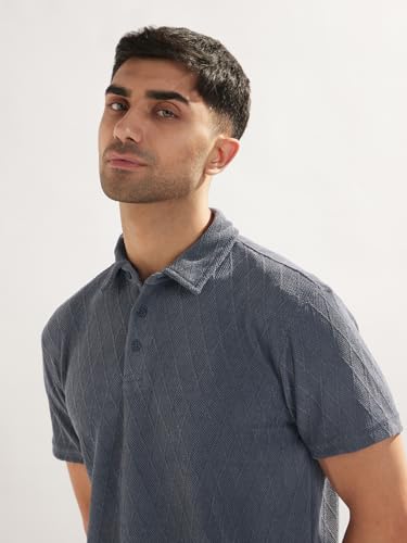 Image of Nobero Textured Polo T-Shirt for Men | Polo T-Shirts for Men | Regular Fit | Textured Fabric | Contrast Collar | Casual & Smart Casual