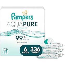 Pampers Aqua Pure Baby Wipes, Fragrance Free, 336 Count, 6 Flip-Top Packs