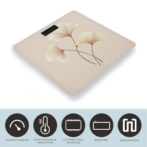 Báscula digital de baño con hojas de ginkgo marrón y vidrio templado miniatura 3