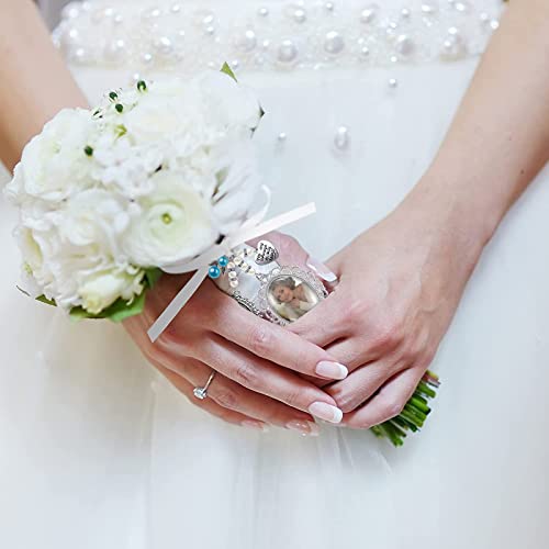 Bijou de bouquet mariage avec ange ciselé et double médaillon - 3