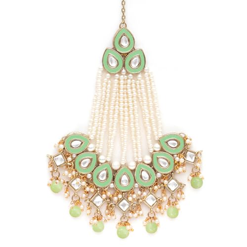 Image of Karatcart Green Tumble Gold Plated Handcrafted Kundan Passa for Women