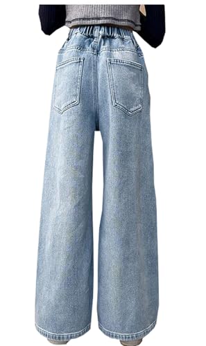 Girls Lovely Heart Pattern Printed Elastic Waist Pants Casual Denim EIDE-Leg Loose Jean Pants with Pockets4