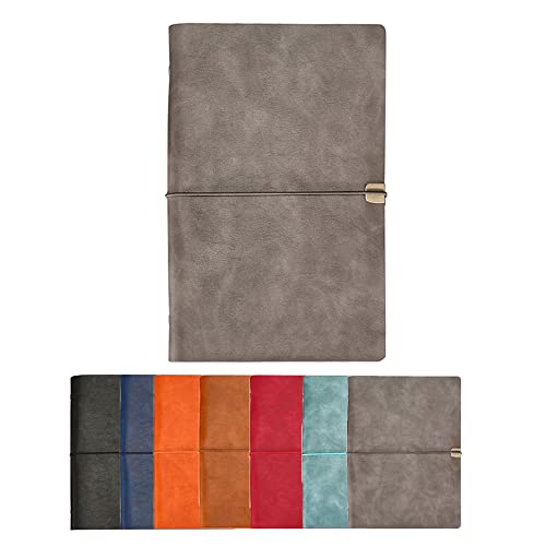 Journal en Cuir, Carnet en Cuir A6, 18 x 11 cm, 200 Pages Agenda Bloc-Notes Rechargeable, Bloc-Notes Personnel Journal de Voyage, Cadeau pour Anniversaire Femme Homme Lui (Gris) Cover