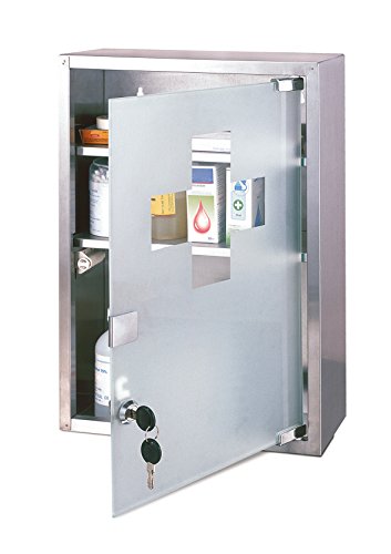 Preisvergleich Produktbild axentia Medizinschrank in Weiß, abschließbarer Apothekerschrank aus rostfreiem Edelstahl, Hausapotheke mit Tip-On-Mechanismus, Arzneischrank weiß mit Glas-Kreuz, Erste-Hilfe-Schrank Bad