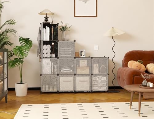 Image of AYSIS Portable Collapsible Wardrobe for Clothes Storage 𝟏𝟎 𝐒𝐡𝐞𝐥𝐟 & 𝟓 𝐃𝐨𝐨𝐫𝐬 - Cloth Organizer Cupboard /Multipurpose Storage Organizer /Closet for Bedroom /Living Room /Laundry Room - 𝐆𝐫𝐞𝐲