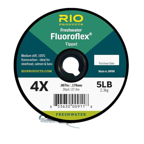 RIO PRODUCTS Fluoroflex Freshwater Tippet Fly Fishing Tippet for Steelhead Salmon Trout and Bass 100% Fluorocarbon 4lb (1.8kg) 30yd Spool 5X
