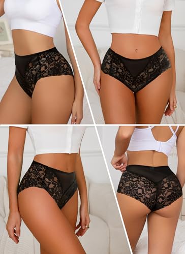 Image of Sexy High Waisted Underwear for Women Plus Size Briefs Breathable Lace Panties High Waisted Cheekster Granny Panties