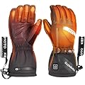 KEMIMOTO Waterproof EVA-Pad Heated Gloves for Men with Battery, PU Leather Snow Gloves for Women, Touchscreen Snowmobile Gloves, Heated Ski Gloves, Snowboarding Gloves, Electric Glove for Cold Weather