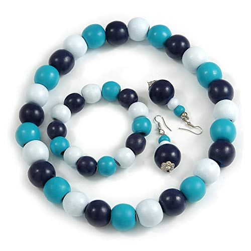 Juego de collar de madera turquesa y pendientes para tus looks de verano y oficina