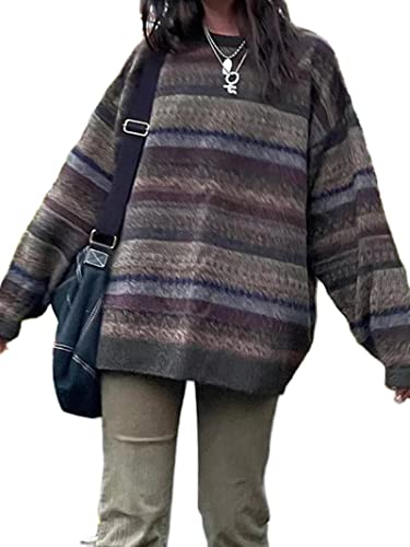 Women Y2k Striped Sweater Pullover Oversized Vintage Knitted Jumpers Sweatshirt Fairycore Preppy Knitwear