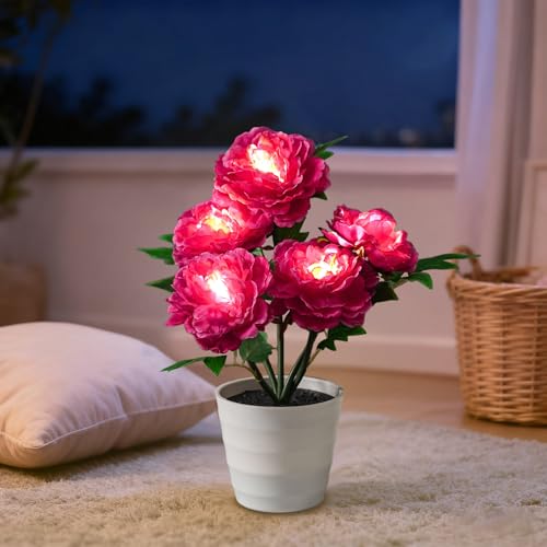 Image of Peony Artificial Flower Lamp, Decorative Night Light for Bedroom Bedroom Wedding Bar Coffee Shop Decor, Christmas Valentines Mothers Day Anniversary Birthday Gifts for Women Mom Grandma Wife Friend