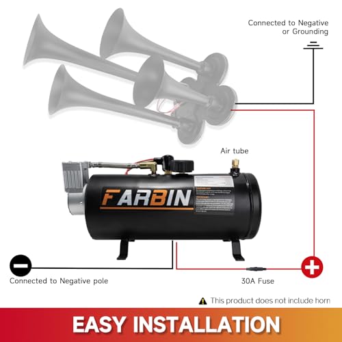 FARBIN 150 PSI 0.8gal Air Compressor 12V Air Tank Can for Train Horn, Air Horn, Inflating Tires, Air Mattresses (0.8 gal Black Air Compressor)