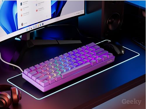 Geeky GK61 60% | Hot Swappable Mechanical Gaming Keyboard | 61 Keys Multi Color RGB LED Backlit for PC/Mac Gamer | ANSI US American Layout (Lavender, Mechanical Speed Silver) by Geeky - Image 4