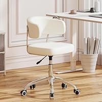 Outwin Modern White Armless Swivel Desk Chair, Home/Office, Adjustable Height, 76 to 91 cm, 120 kg Capacity, Faux Leather Seat, Steel Frame, Hard Floor, Carpet