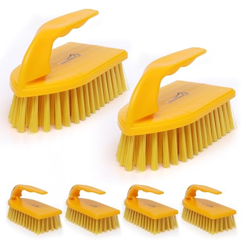 Image of KLEEN HANDLER Iron Handle Scrub Brush for Household & Commercial Cleaning for Shower, Bathroom, Sink, Kitchen, Bathtub, Floor Scrubbing, 6 Pc - Yellow
