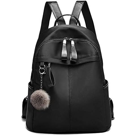 I IHAYNER Backpack Womens Ladies Backpacks for Women Rucksack Nylon Waterproof Anti-Theft Daypack Multi-Pockets Hairball Pendant Travel School Purse Black Cover