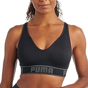 PUMA Women’s Seamless Sports Bra, Black/Grey, Medium