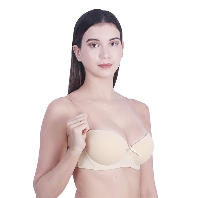Image of Women's Balconette Bra Transparent Strapless Backless Invisible Clear Back Underwire Pushup Padded Bra Cups Demi