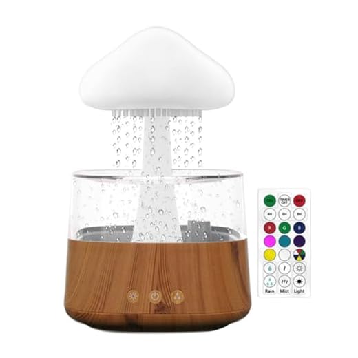 Sleep Aid Aaromatherapy Machine Humidifier with Remote Control, Colorful Cloud and Rain Humidifier,Home Mushroom Cloud Humidifier,2-in-1 Humidifier Aromatherapy Machine (Wood)