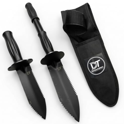 Image of Detectatec Heavy Duty Metal Detecting Shovel with Waterproof Pouch – Extendable Handle Trowel, Double Serrated Edge Digging Tool for Metal Detection, Gardening, Camping & Trenching