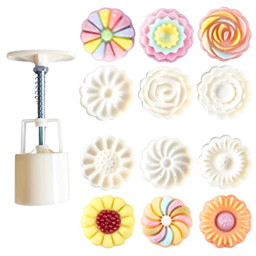 Pamtns Stampo Mooncake Stampi per Torta di Luna Fiore Mooncake 3D Stampo a Pressione con 6 Francobolli Moon Cake Mold Press Modello Fai Da Te per Biscotti da 50g Strumenti da Forno