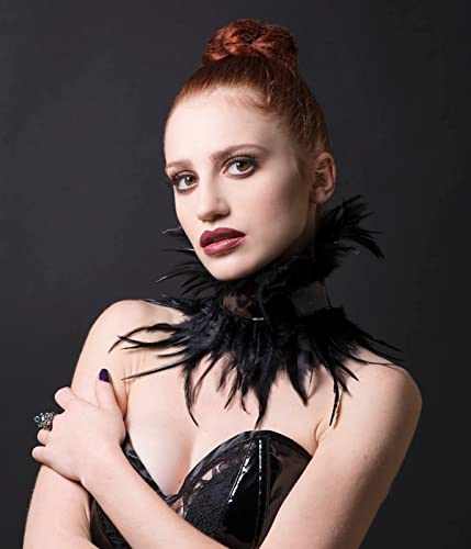 L'VOW Gothic Natural Feather Choker Victorian PU Leather Neck Wrap Collar for Halloween Costume2