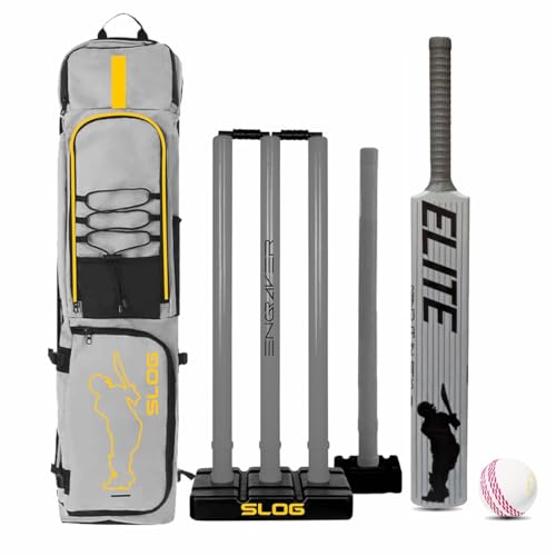 Jaspo Slog Engraver Cricket Kit Full Size Plastic Bat, Synthetic Ball, Stumps Kit Bag Lightweight Durable Tennis Cricket Plastic Kit Cricket Kit