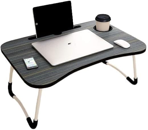 PUNJAN Multipurpose Foldable Laptop Table with Cup Holder, Study Table, Bed Table, Breakfast Table, Ergonomic & Rounded Ed...