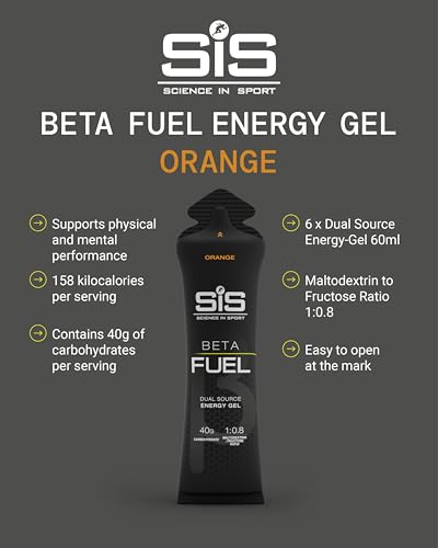 Science in Sport Beta Fuel Gels Dual Source Energy Gel, Orange Flavour, 40g of Carbs Per Pack, 60 ml Pack (6 Pack)