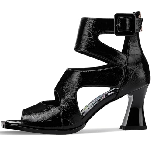 Image of Chunky Gladiator Sandals for Women Summer Peep Toe Stylish Sexy Shoes Dressy Comfortable Strappy High Heels Elegantes Sparkly Buckle Wedge Ladies Formal 3 Inch Pumps