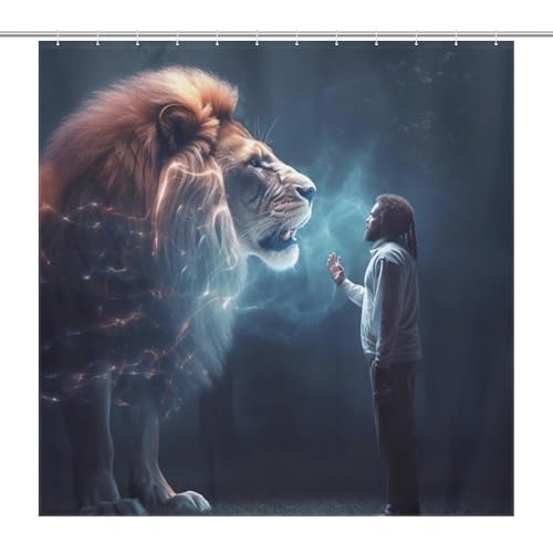 Rideau de douche lion polyester lavable pour éviter les éclaboussures au sol