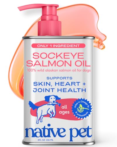 Native Pet Sockeye Salmon Oil for Dogs & Cats - Wild Alaskan Fish Oil for Dogs - Supports Strong Joints, Skin & Coat, Heart Health & Cognition - Single-Origin Pure Omega-3 EPA & DHA - 8oz