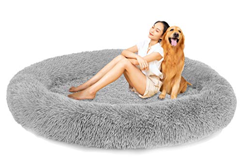 LINRUI Anti-Stress Donut Hundebett XXL - Orthopädisch, Waschbar, Kuschelig Weich