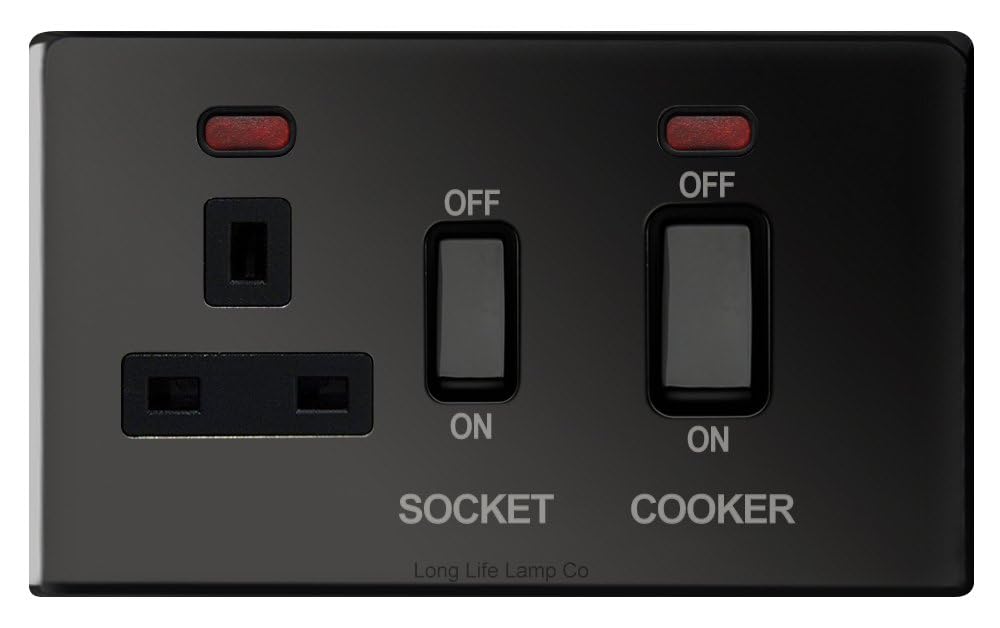 Black Nickel 45A Cooker Control Switch Unit with 13A Socket Neon Indicators N331-GME Screwless Plate Finish