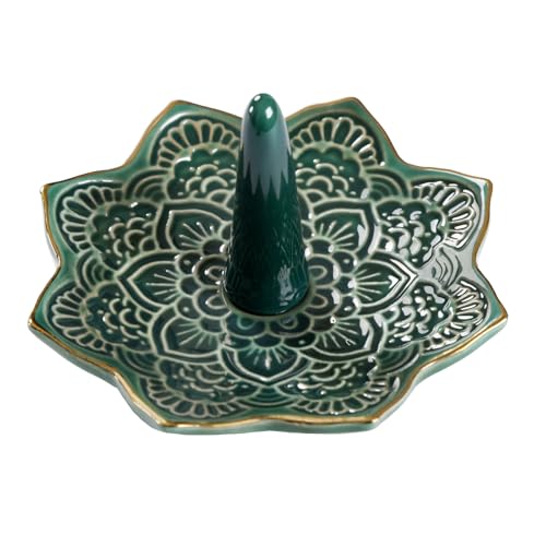 Image of Ceramic Mandala Ring Holder Dish, Decorative Jewelry Holder Trinket Tray Room Decor, Engagement Wedding Birthday Gifts for Women Girls (Green)
