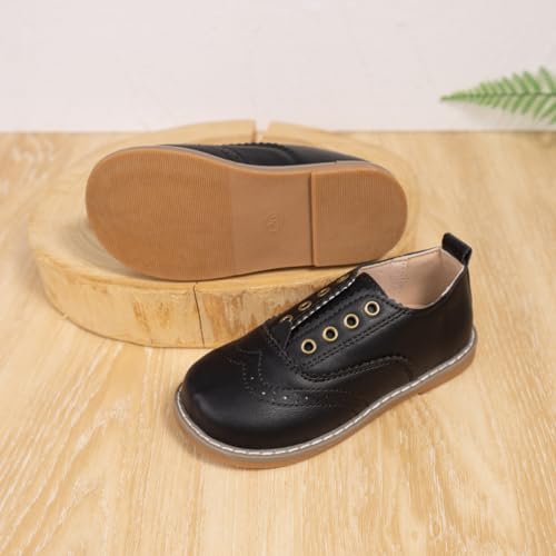 Image of Meckior Toddler Boys Girls Dress Shoes Little Kid Oxford Shoes Wedding Church Dress Shoes PU Leather Lace Up School Uniform Loafer Flats